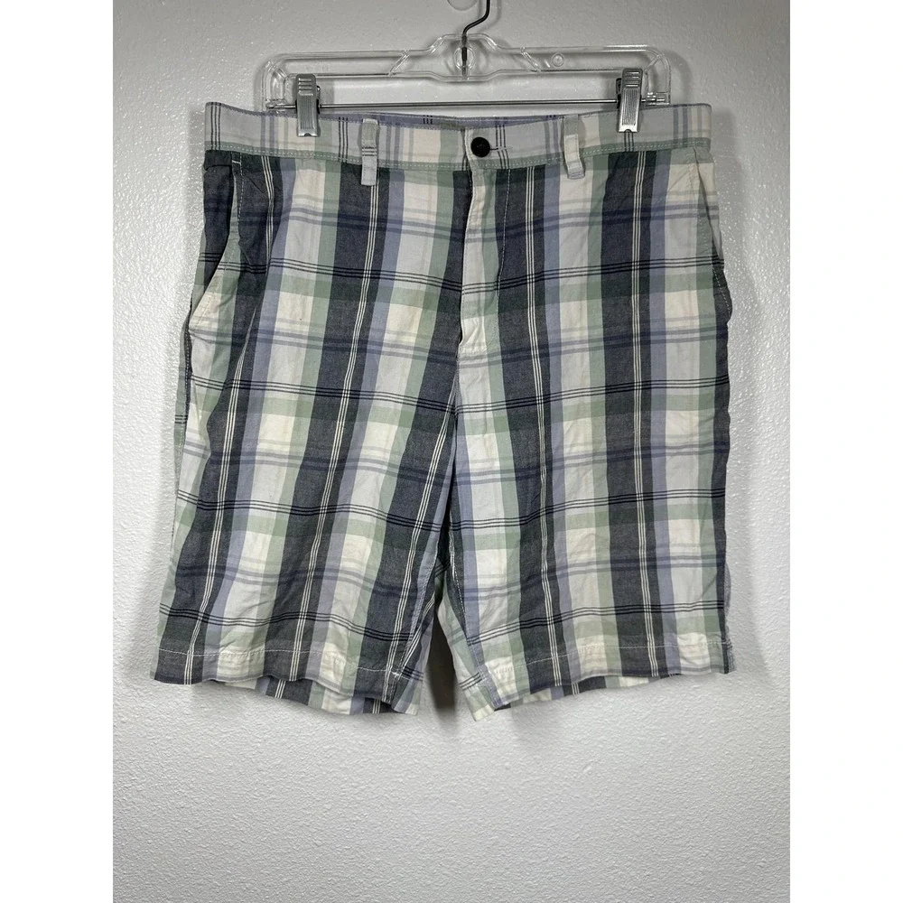 Sonoma Shorts Mens‎ 34 Gray Green Blue Plaid 100% Cotton Casual Classic